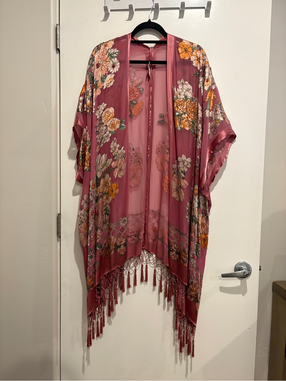 Aria-A Floral Sheer Kimono in Dusty Rose